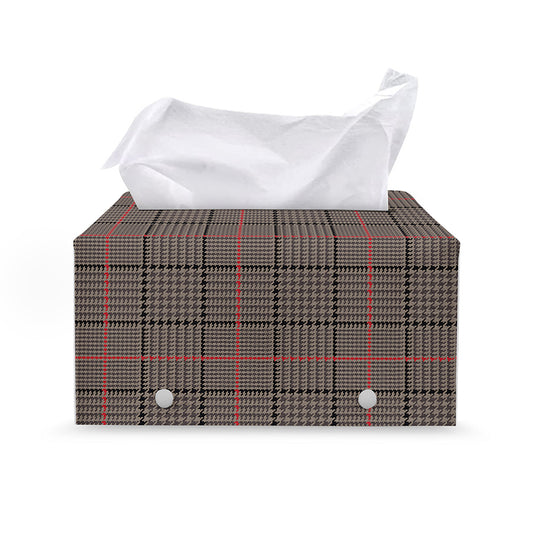 Brown Prince of Wales Check Print Leather Tissue Box Cover