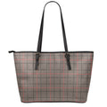 Brown Prince of Wales Check Print Leather Tote Bag With Zipper