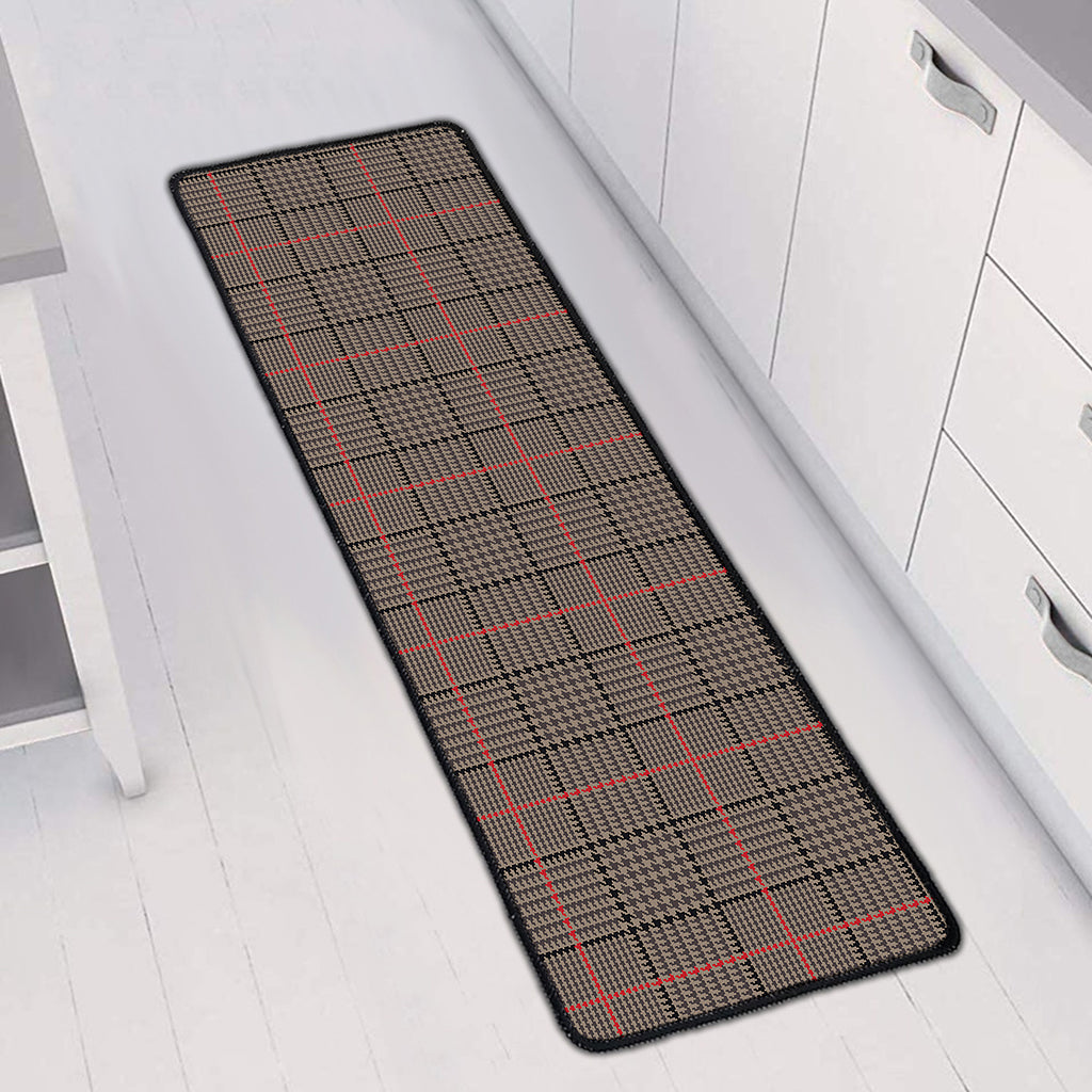 Brown Prince of Wales Check Print Long Kitchen Mat