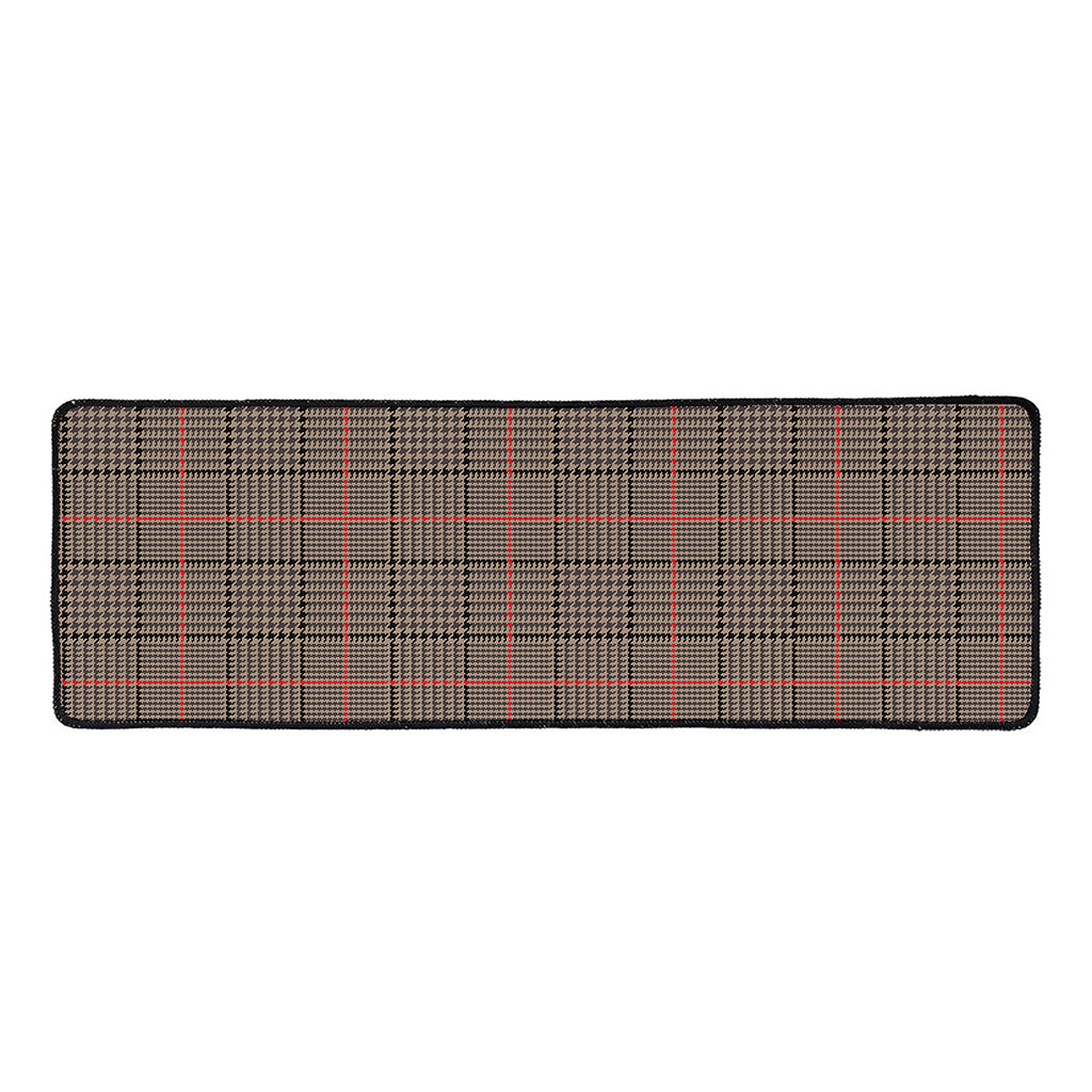 Brown Prince of Wales Check Print Long Kitchen Mat