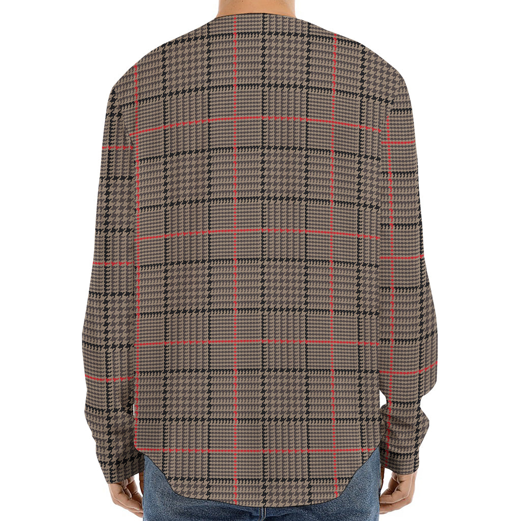 Brown Prince of Wales Check Print Long Sleeve Baseball Jersey