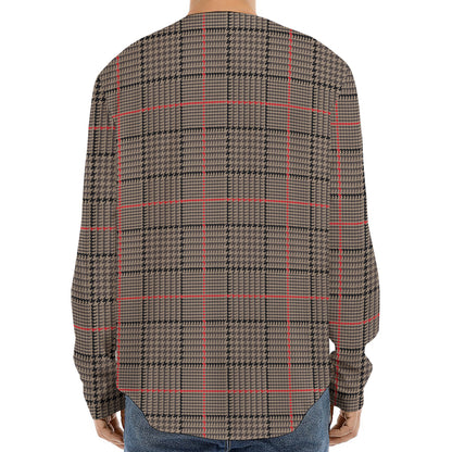 Brown Prince of Wales Check Print Long Sleeve Baseball Jersey