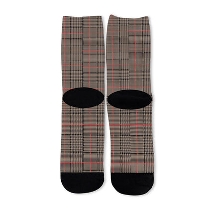 Brown Prince of Wales Check Print Long Socks