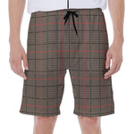 Brown Prince of Wales Check Print Men's Beach Shorts