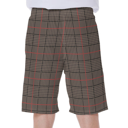 Brown Prince of Wales Check Print Men's Beach Shorts
