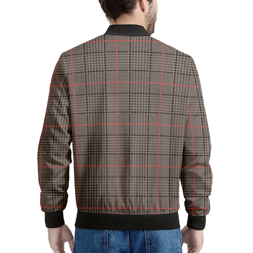 Brown Prince of Wales Check Print Men's Bomber Jacket
