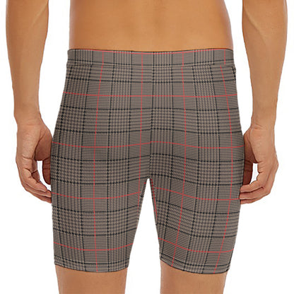 Brown Prince of Wales Check Print Men's Long Boxer Briefs