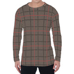 Brown Prince of Wales Check Print Men's Long Sleeve T-Shirt