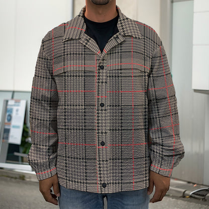 Brown Prince of Wales Check Print Men's Shirt Jacket
