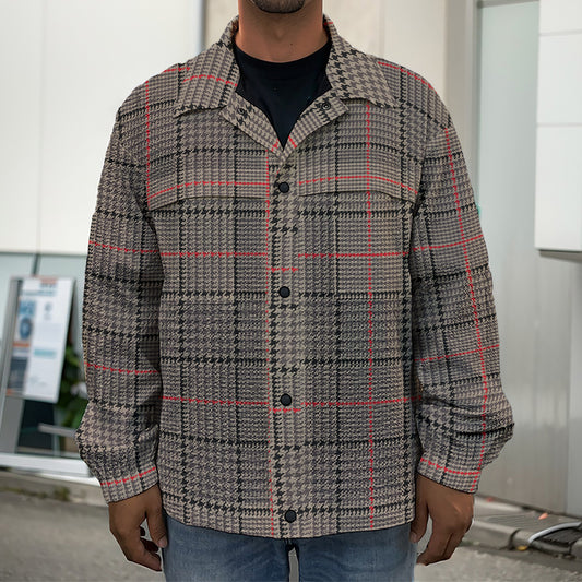 Brown Prince of Wales Check Print Men's Shirt Jacket