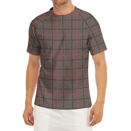 Brown Prince of Wales Check Print Men's Short Sleeve Rash Guard