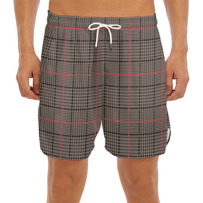 Brown Prince of Wales Check Print Men's Split Running Shorts
