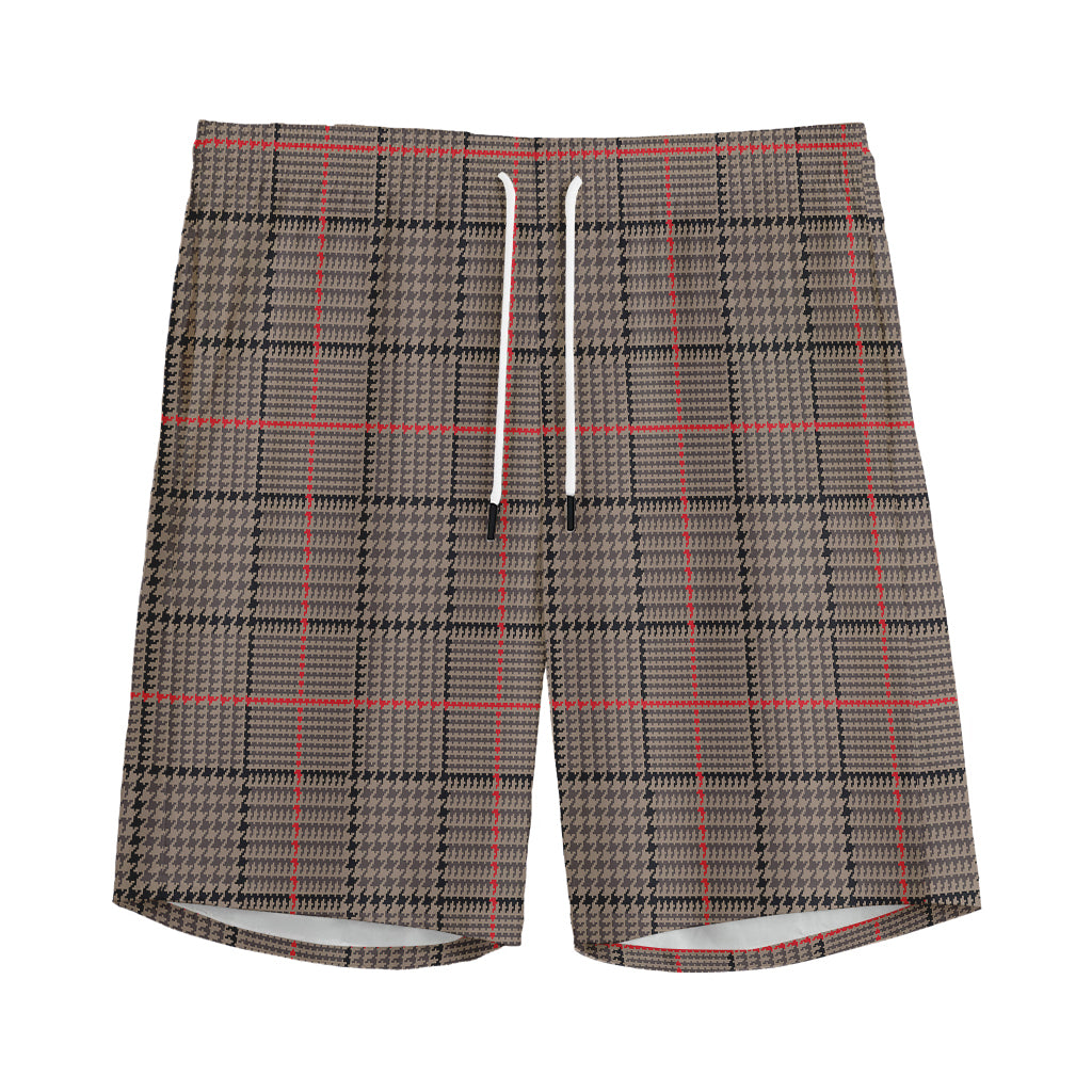 Brown Prince of Wales Check Print Men's Sports Shorts