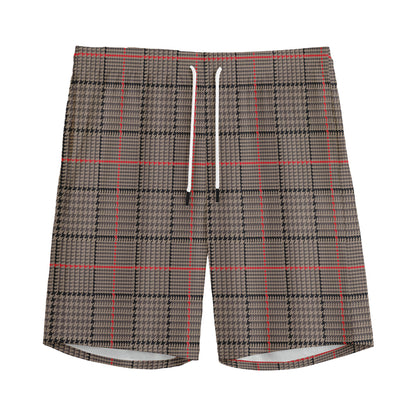 Brown Prince of Wales Check Print Men's Sports Shorts