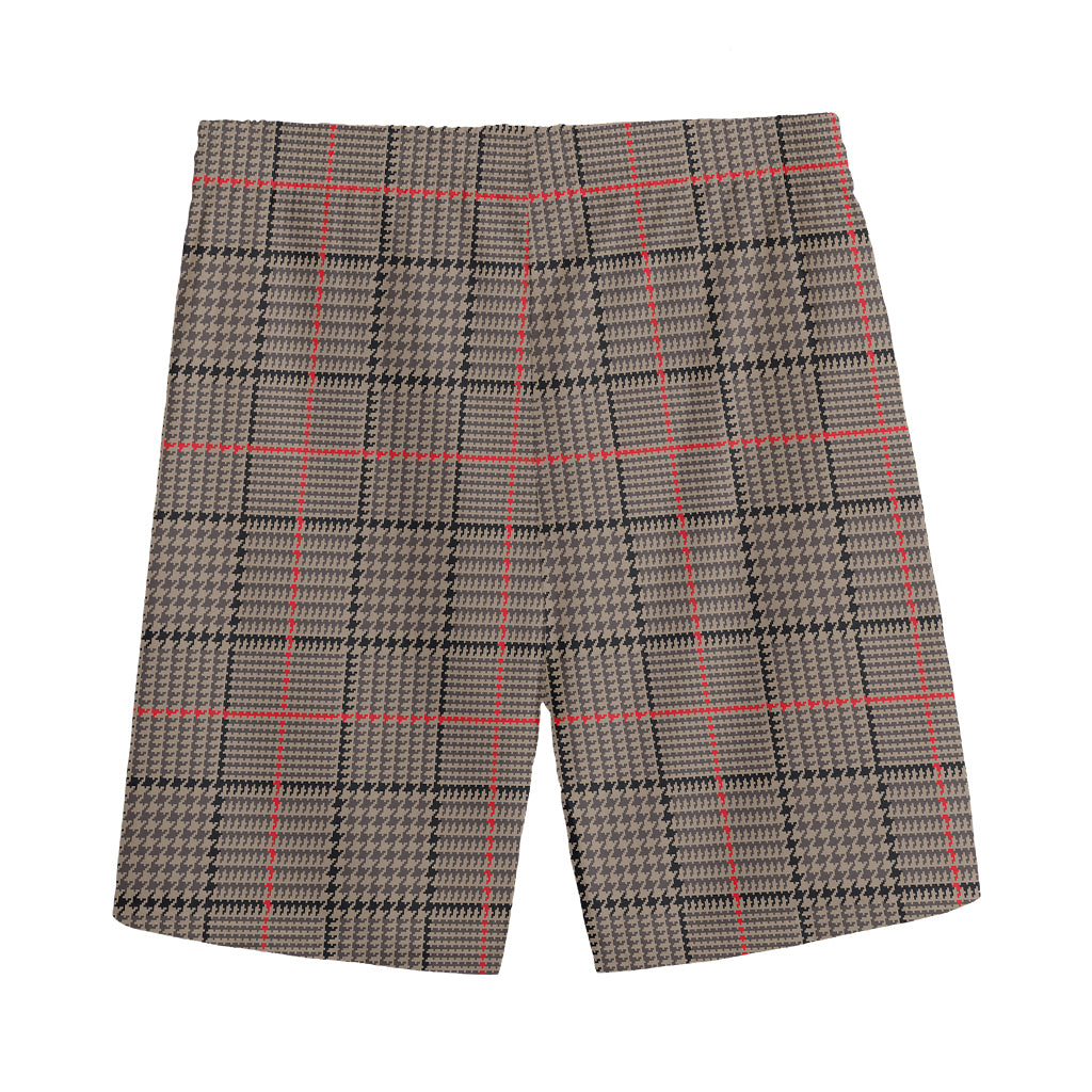 Brown Prince of Wales Check Print Men's Sports Shorts