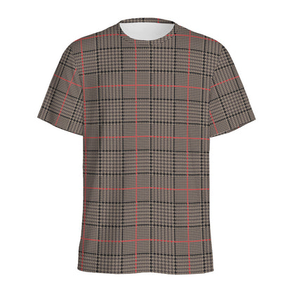 Brown Prince of Wales Check Print Men's Sports T-Shirt