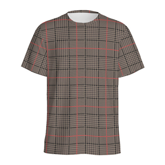Brown Prince of Wales Check Print Men's Sports T-Shirt
