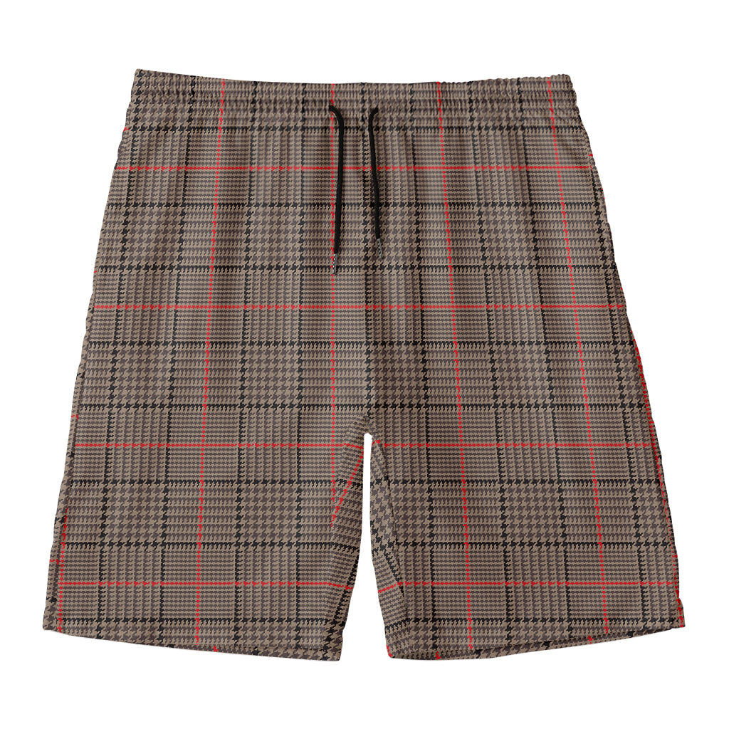 Brown Prince of Wales Check Print Men's Swim Trunks