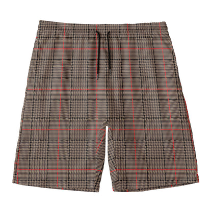 Brown Prince of Wales Check Print Men's Swim Trunks