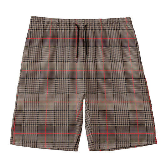 Brown Prince of Wales Check Print Men's Swim Trunks