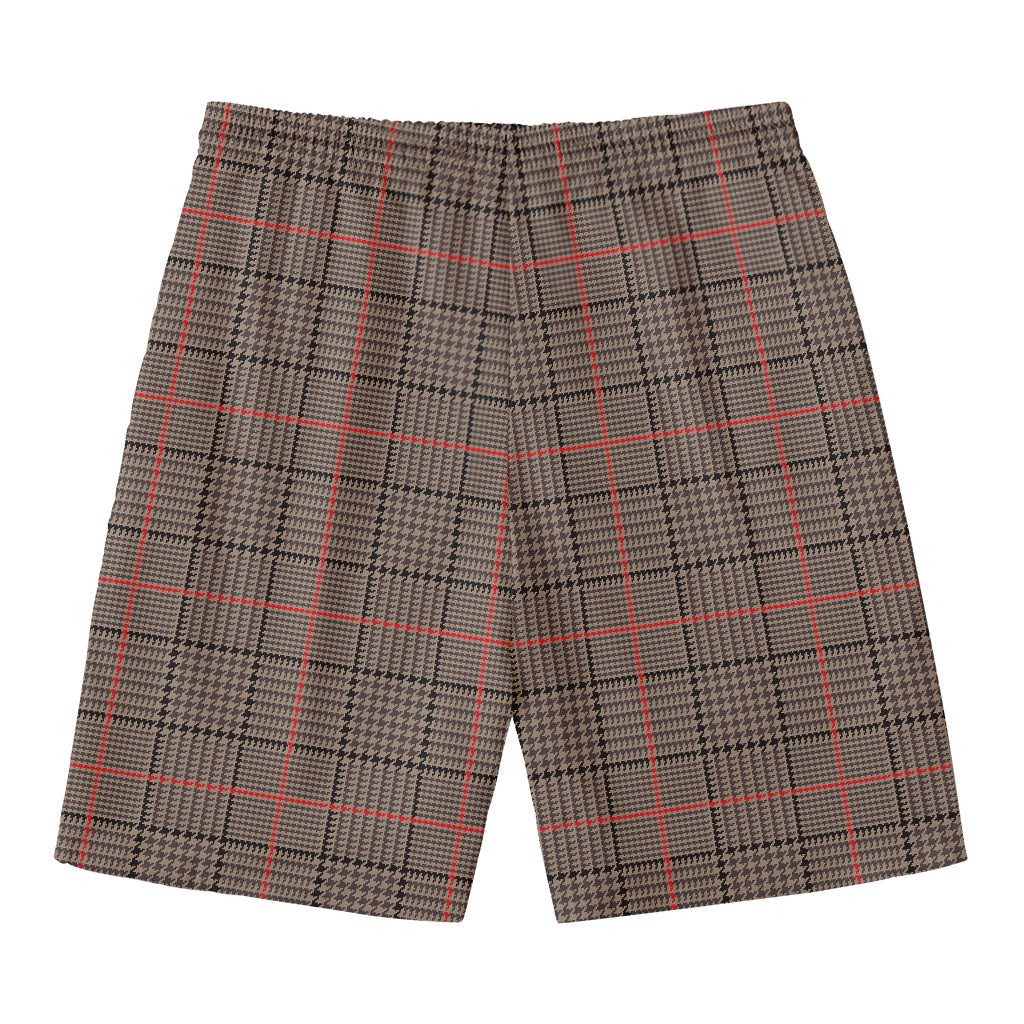 Brown Prince of Wales Check Print Men's Swim Trunks