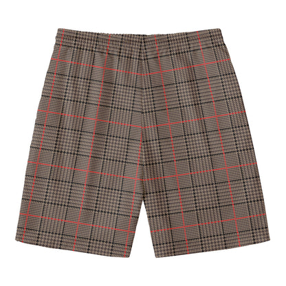 Brown Prince of Wales Check Print Men's Swim Trunks