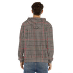 Brown Prince of Wales Check Print Men's Velvet Pullover Hoodie