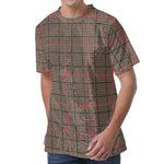 Brown Prince of Wales Check Print Men's Velvet T-Shirt