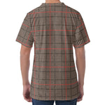 Brown Prince of Wales Check Print Men's Velvet T-Shirt