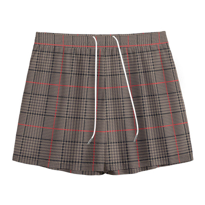 Brown Prince of Wales Check Print Mesh Shorts