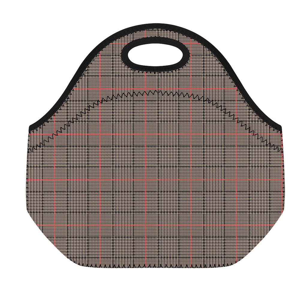 Brown Prince of Wales Check Print Neoprene Lunch Bag