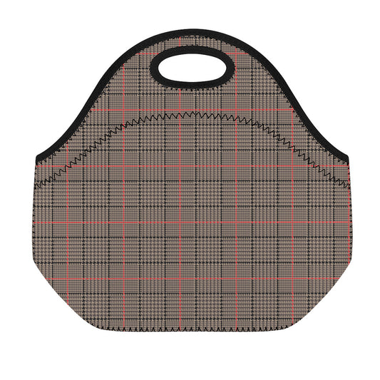 Brown Prince of Wales Check Print Neoprene Lunch Bag