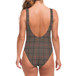 Brown Prince of Wales Check Print One Piece Swimsuit