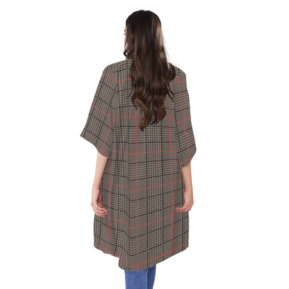 Brown Prince of Wales Check Print Open Front Beach Cover Up