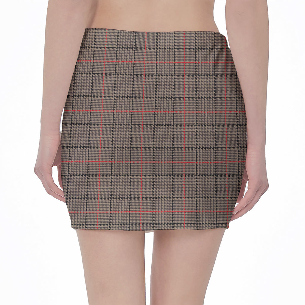 Brown Prince of Wales Check Print Pencil Mini Skirt