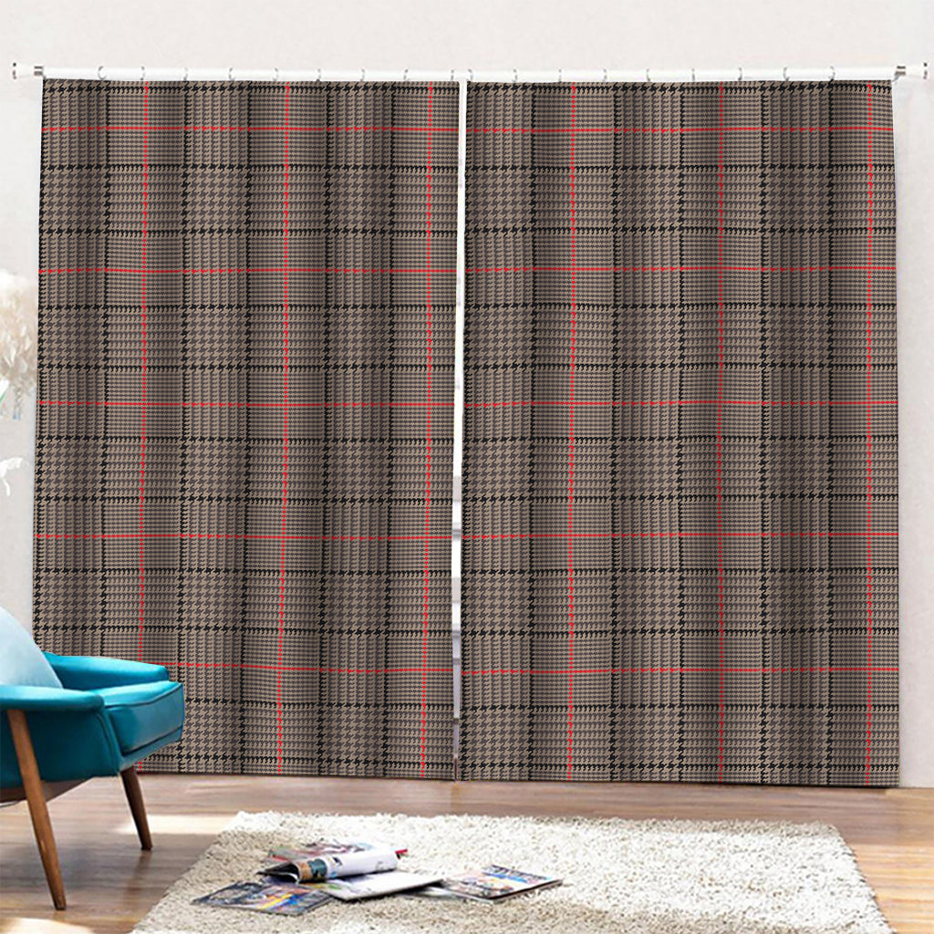 Brown Prince of Wales Check Print Pencil Pleat Curtains