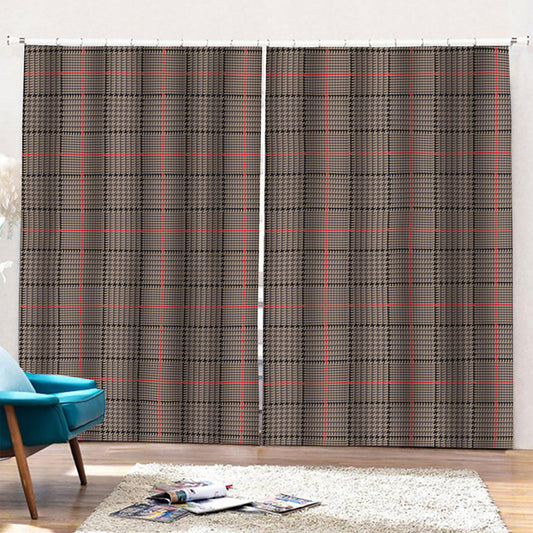 Brown Prince of Wales Check Print Pencil Pleat Curtains