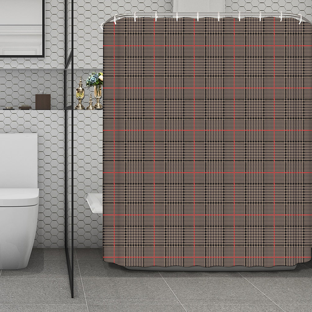 Brown Prince of Wales Check Print Polyester Shower Curtain
