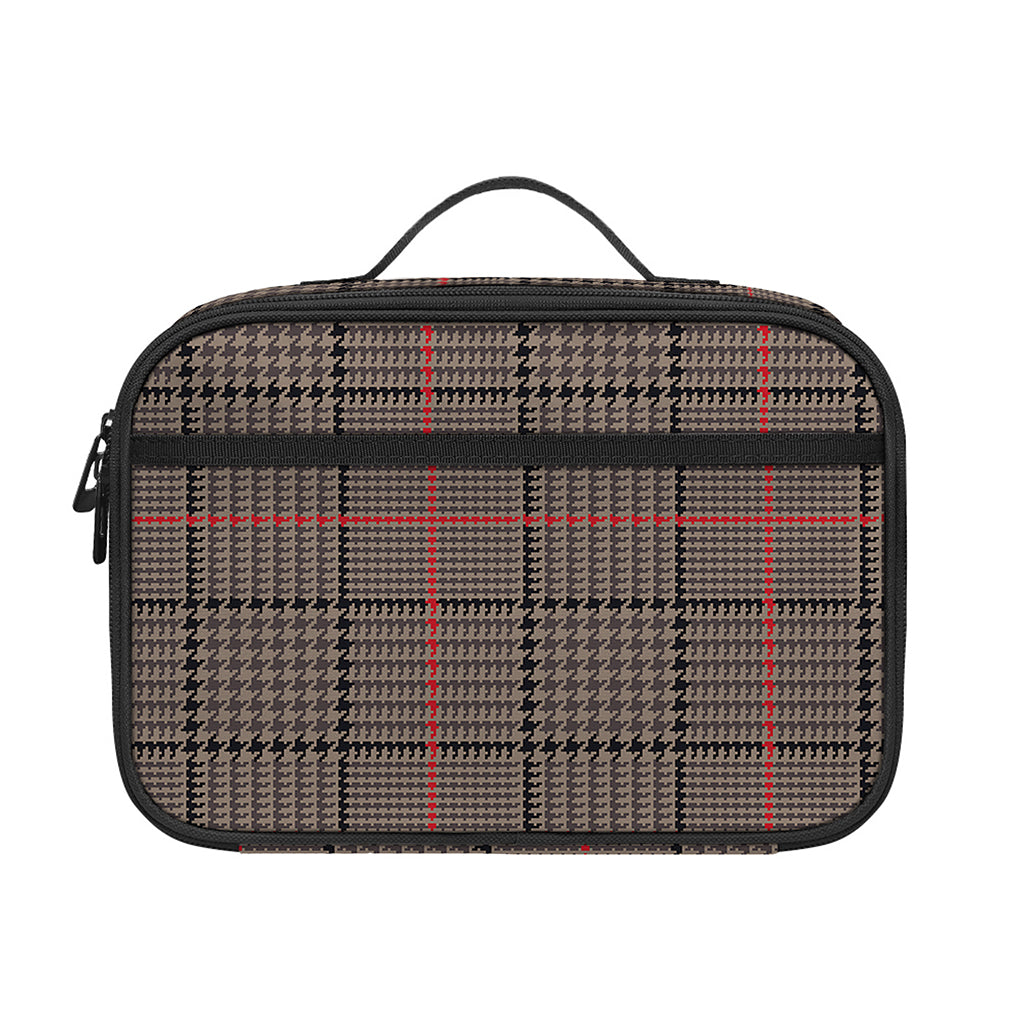 Brown Prince of Wales Check Print Portable Lunch Bag