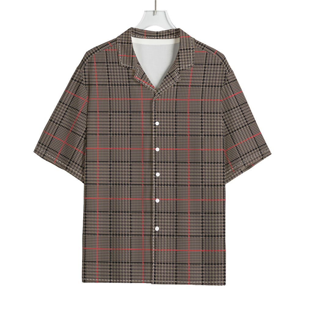 Brown Prince of Wales Check Print Rayon Hawaiian Shirt