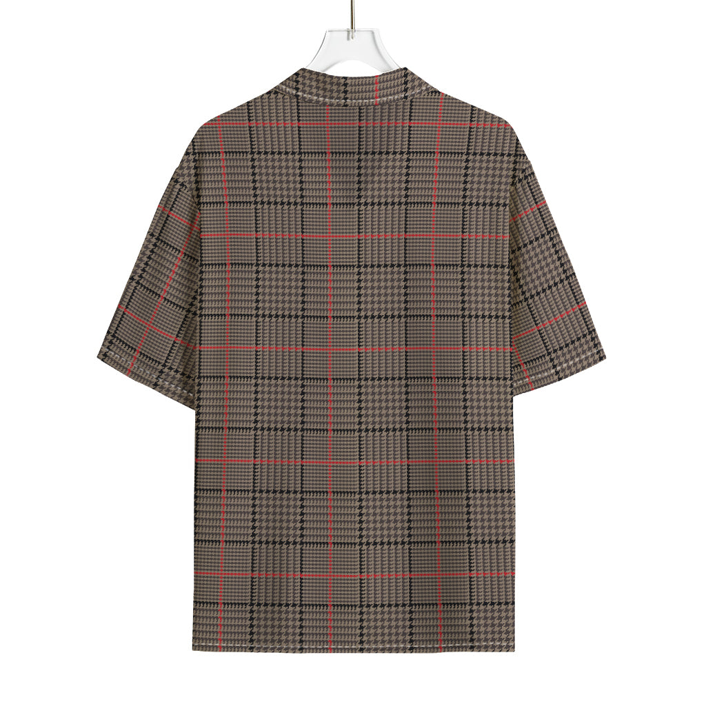 Brown Prince of Wales Check Print Rayon Hawaiian Shirt