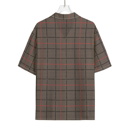 Brown Prince of Wales Check Print Rayon Hawaiian Shirt