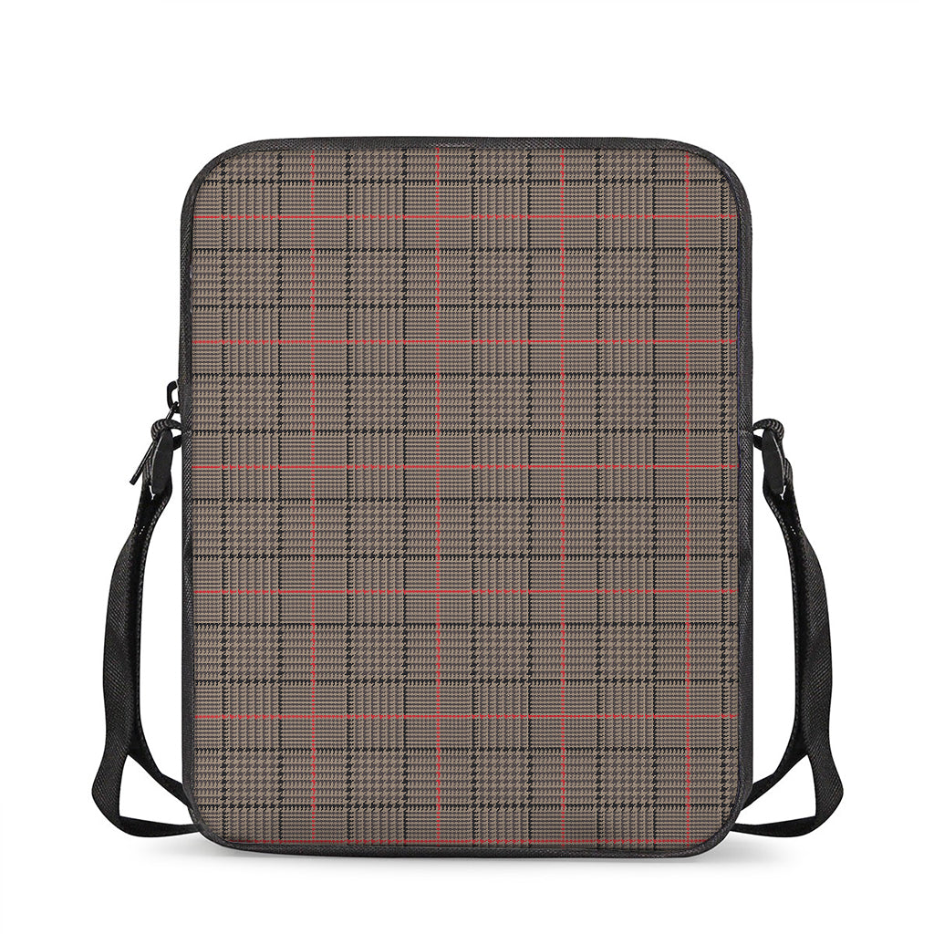 Brown Prince of Wales Check Print Rectangular Crossbody Bag
