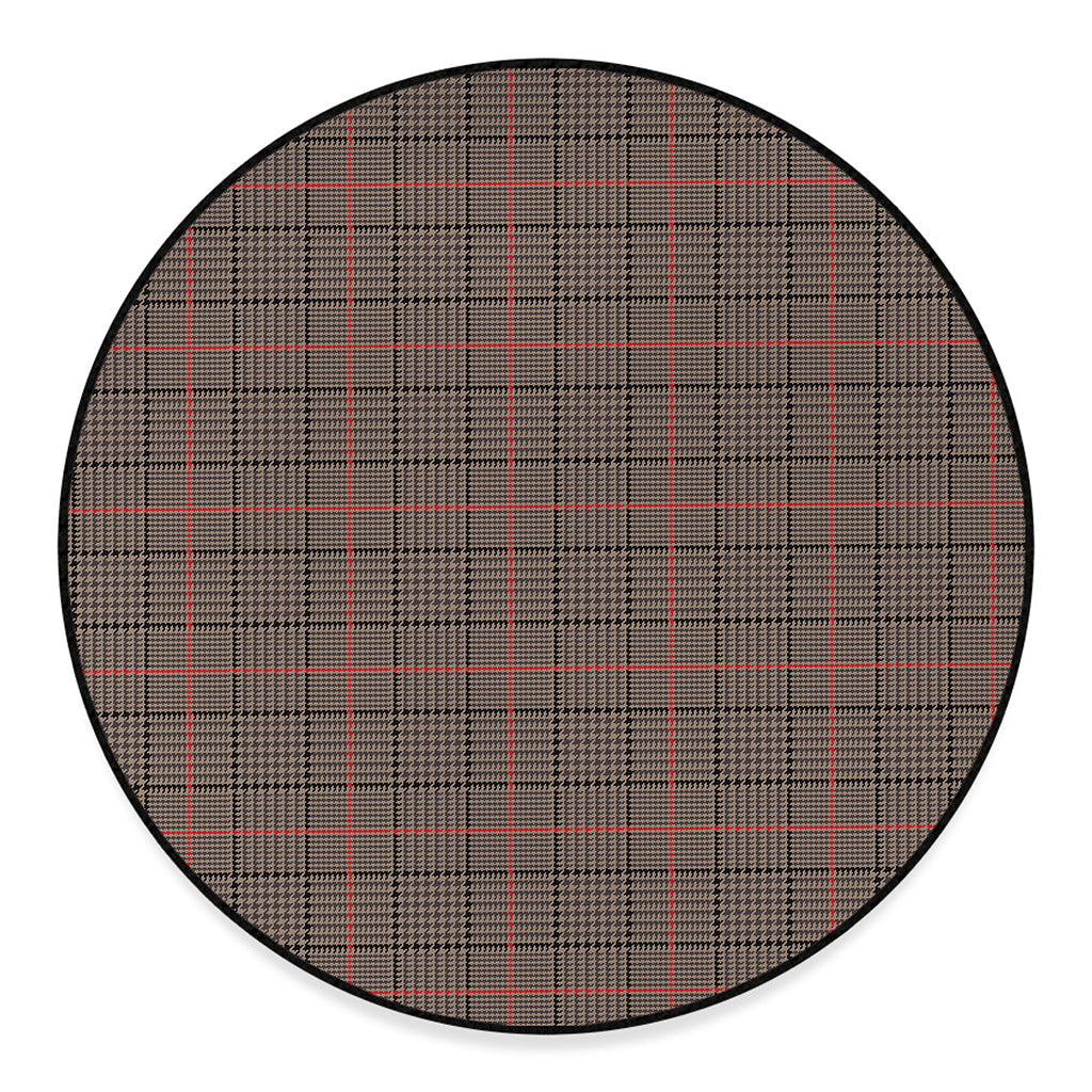 Brown Prince of Wales Check Print Round Floor Mat