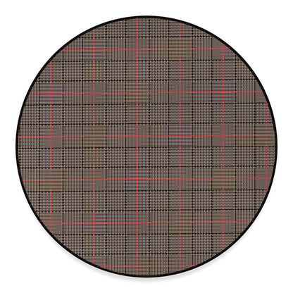 Brown Prince of Wales Check Print Round Floor Mat