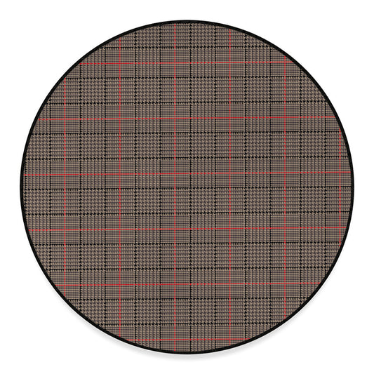 Brown Prince of Wales Check Print Round Floor Mat