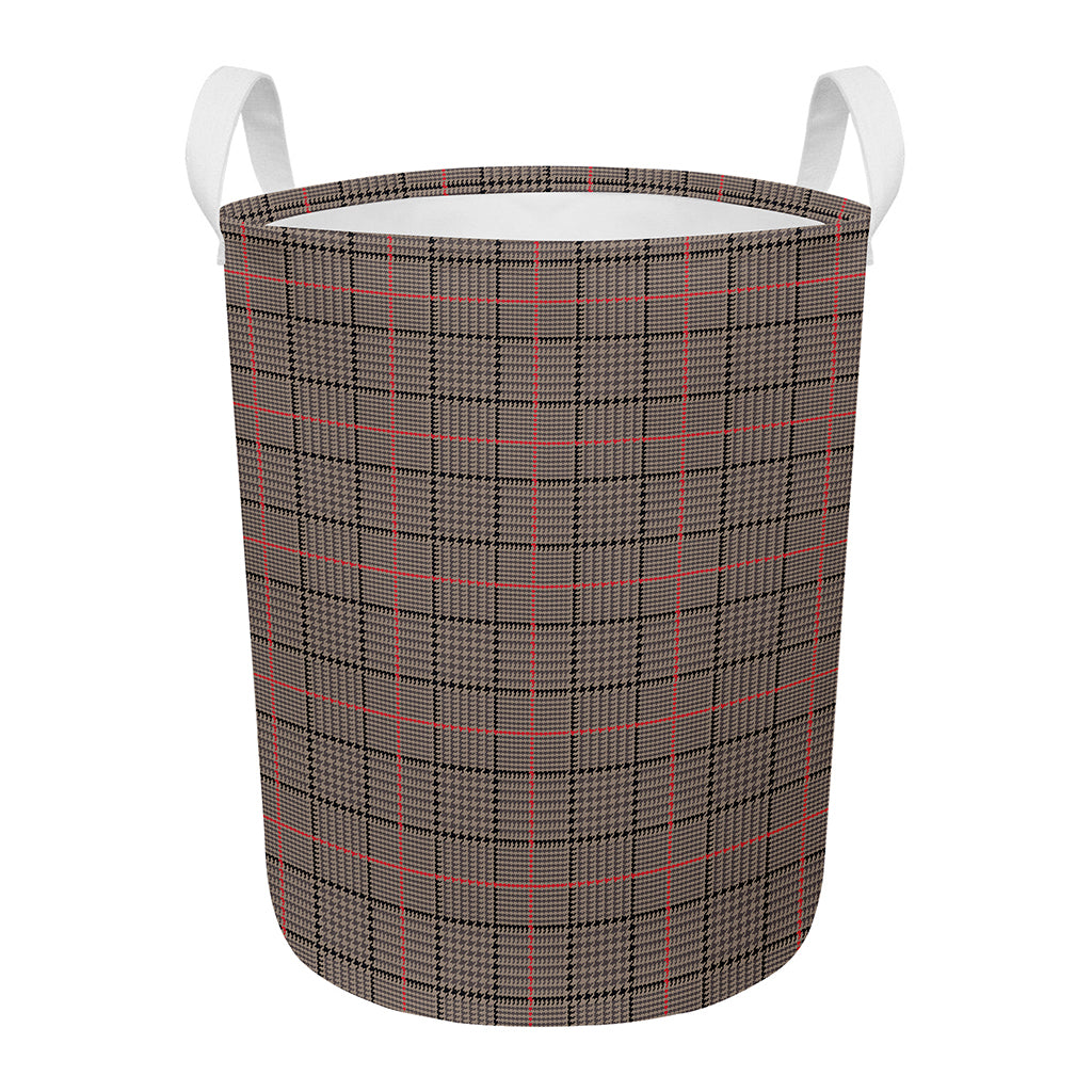 Brown Prince of Wales Check Print Round Laundry Basket