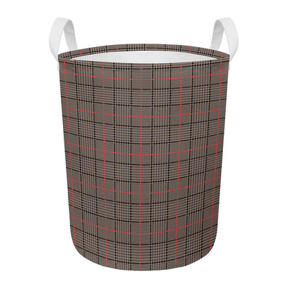 Brown Prince of Wales Check Print Round Laundry Basket