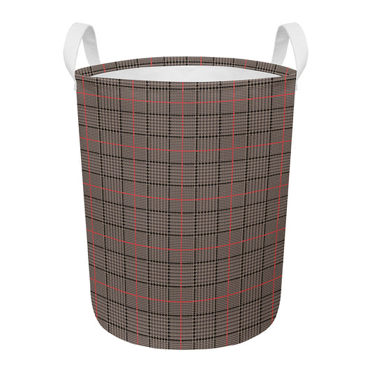Brown Prince of Wales Check Print Round Laundry Basket