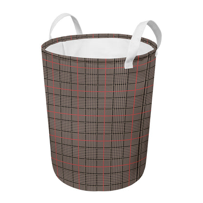 Brown Prince of Wales Check Print Round Laundry Basket